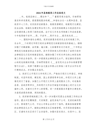 2024年县档案局工作总结范文