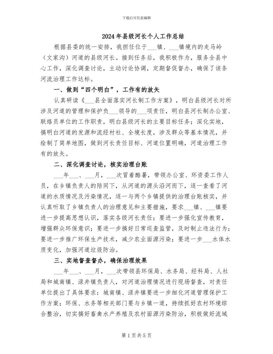 2024年县级河长个人工作总结_第1页