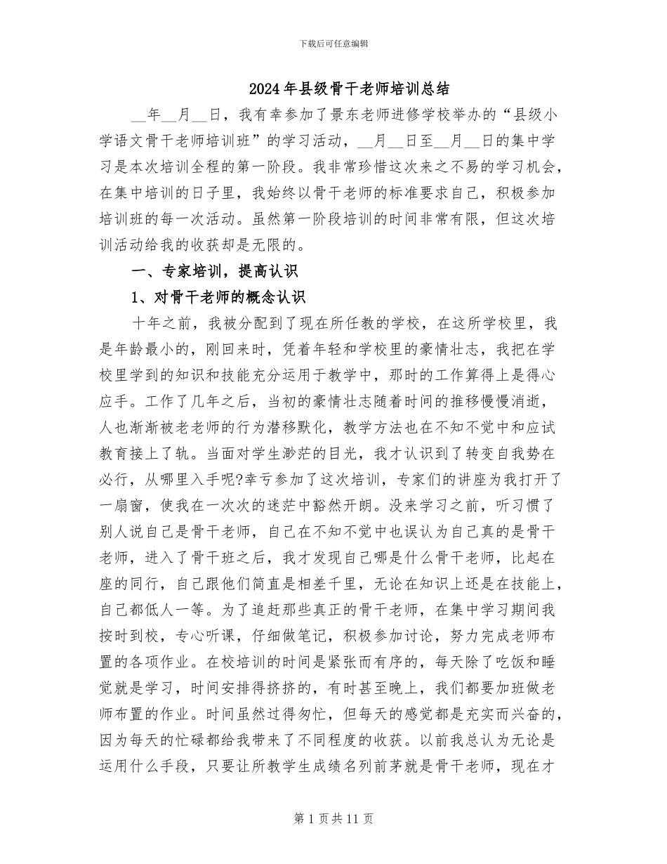 2024年县级骨干教师培训总结_第1页