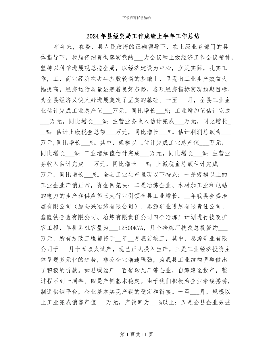 2024年县经贸局工作成绩上半年工作总结_第1页