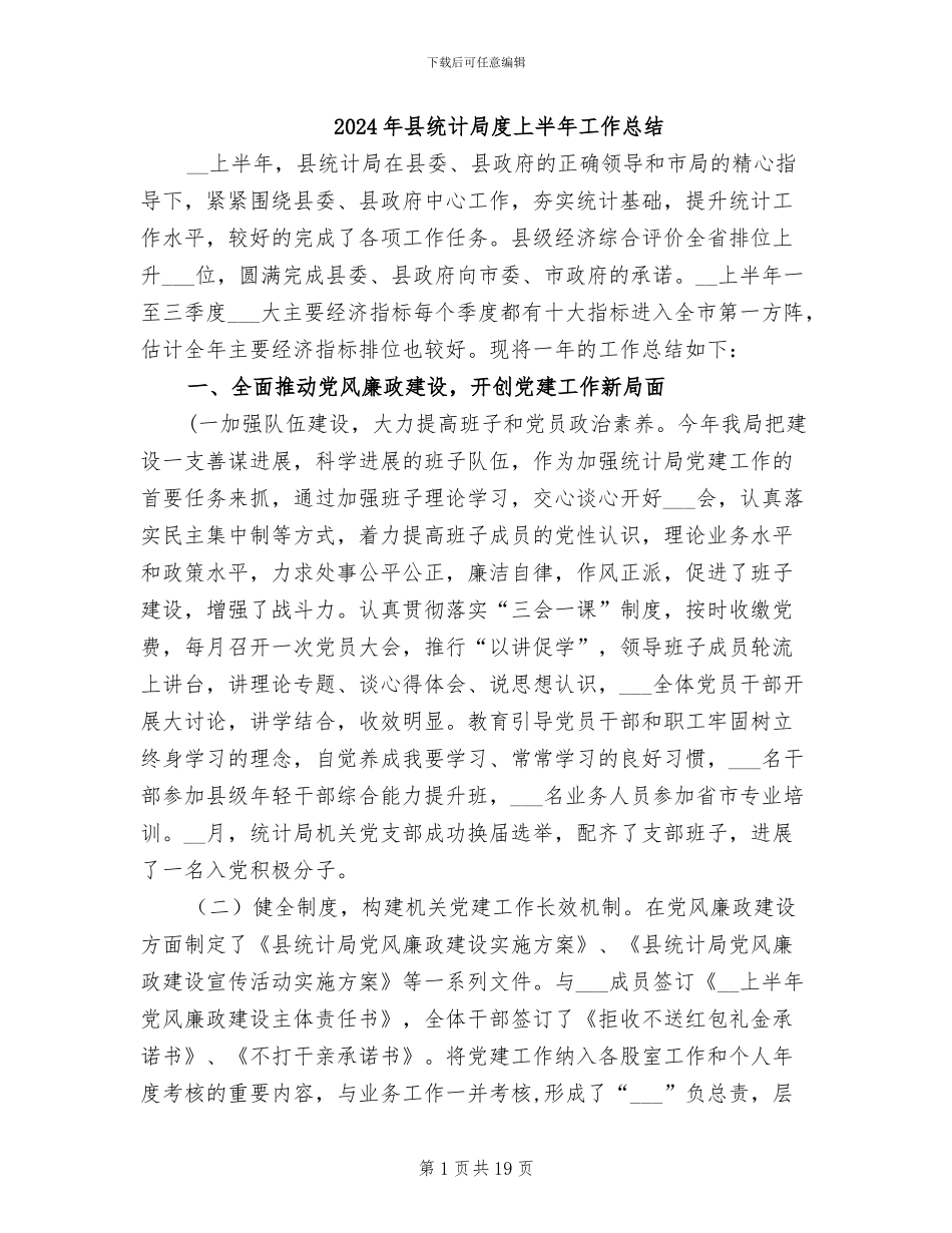 2024年县统计局度上半年工作总结_第1页