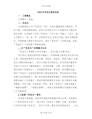 2024年双优化策划总结