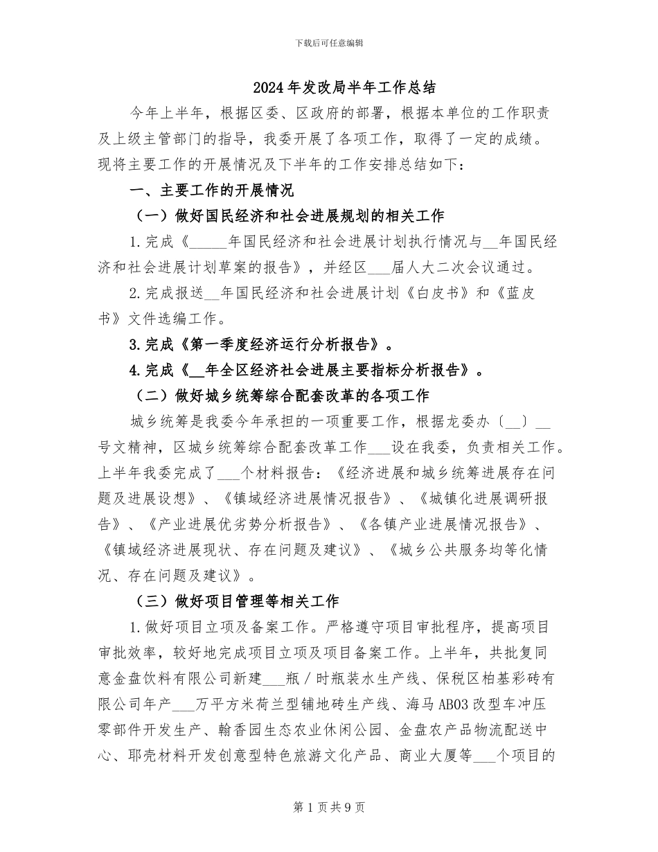 2024年发改局半年工作总结_第1页