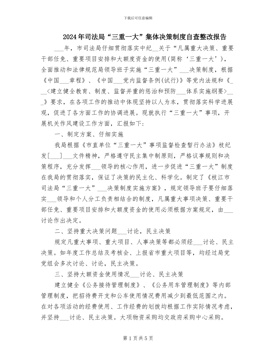 2024年司法局“三重一大”集体决策制度自查整改报告_第1页