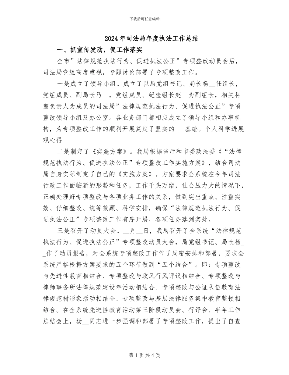 2024年司法局年度执法工作总结_第1页