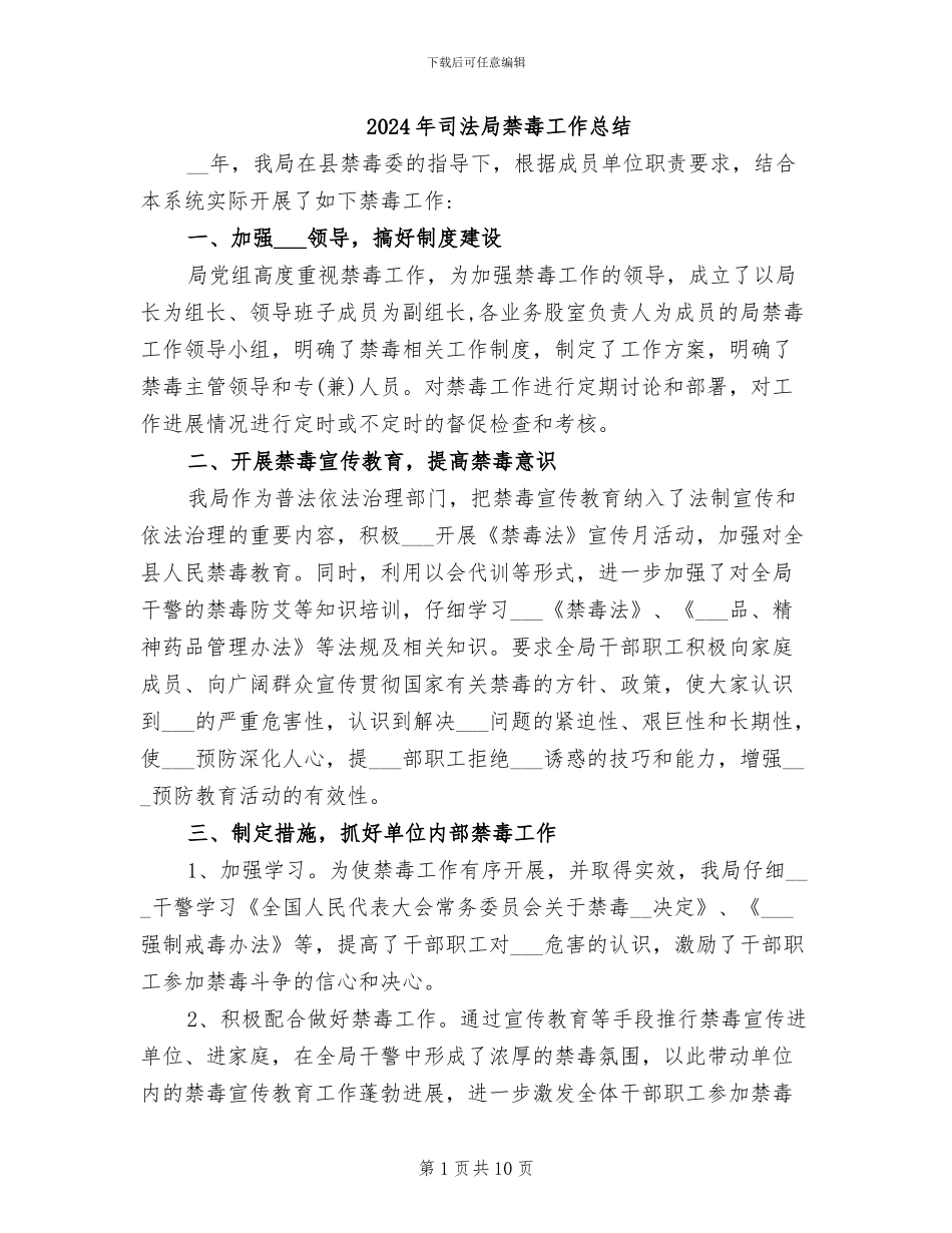 2024年司法局禁毒工作总结_第1页