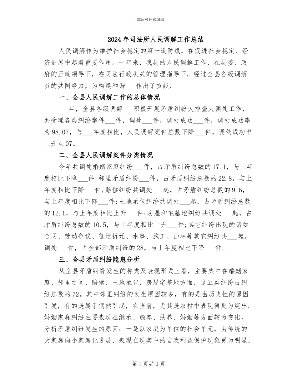 2024年司法所人民调解工作总结_第1页