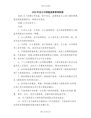 2024年各公司钥匙规章管理制度