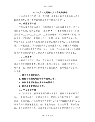 2024年员工试用期个人工作总结报告