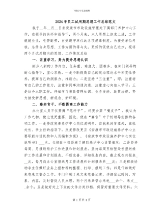 2024年员工试用期思想工作总结范文