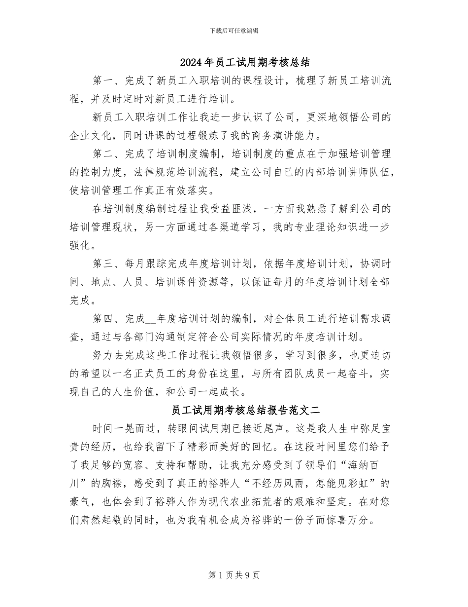 2024年员工试用期考核总结_第1页