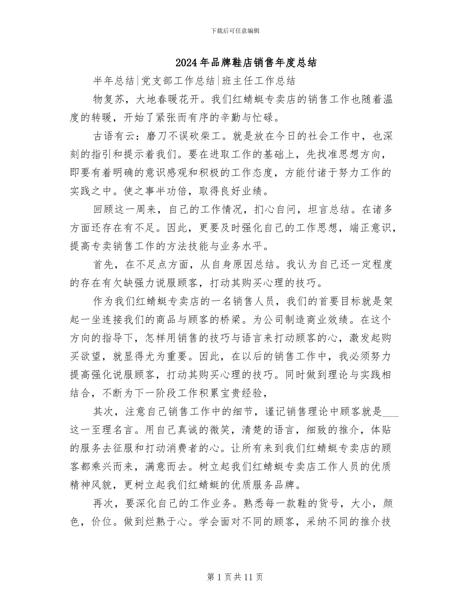 2024年品牌鞋店销售年度总结_第1页