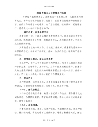 2024年商业公司管理工作总结