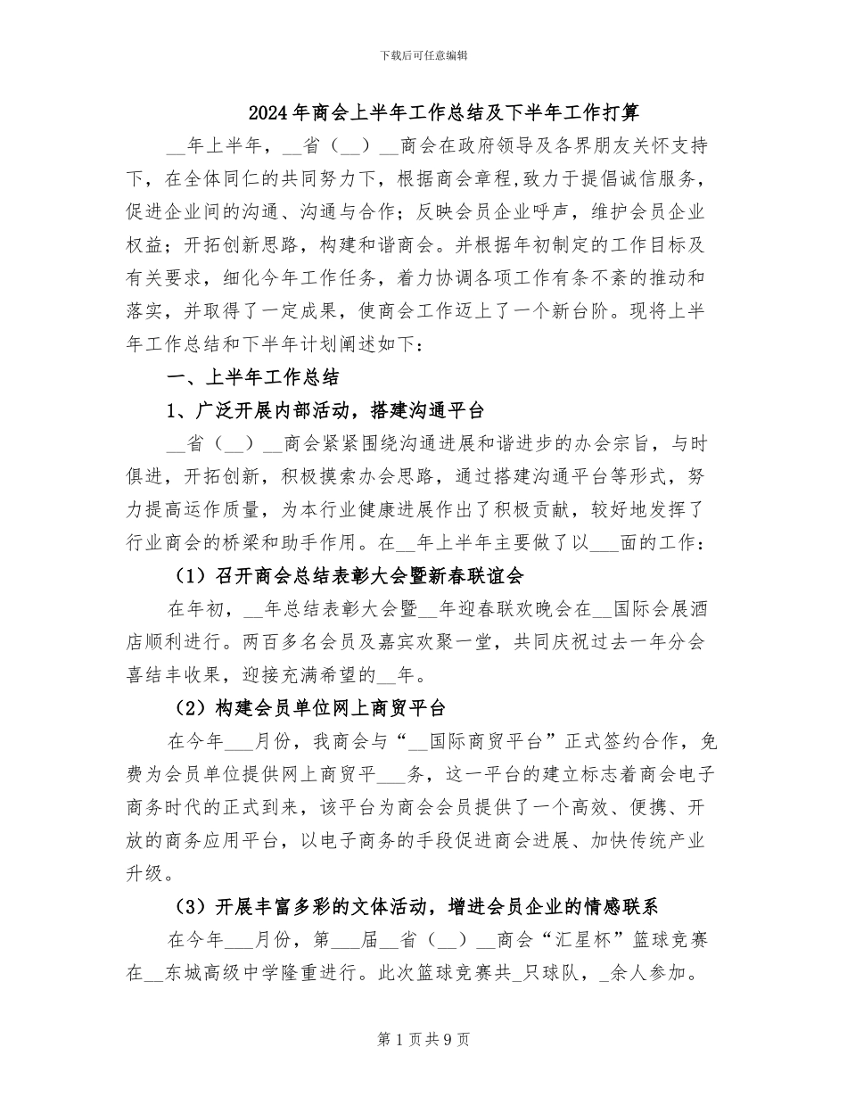 2024年商会上半年工作总结及下半年工作打算_第1页