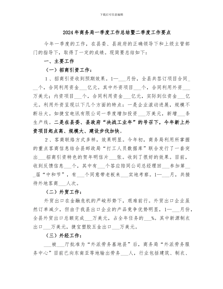 2024年商务局一季度工作总结暨二季度工作要点_第1页