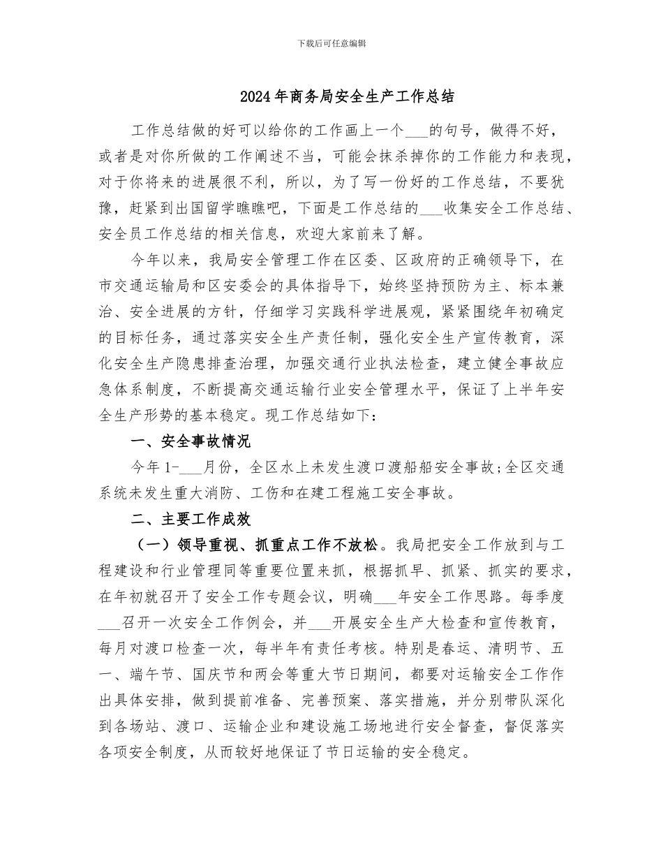 2024年商务局安全生产工作总结_第1页