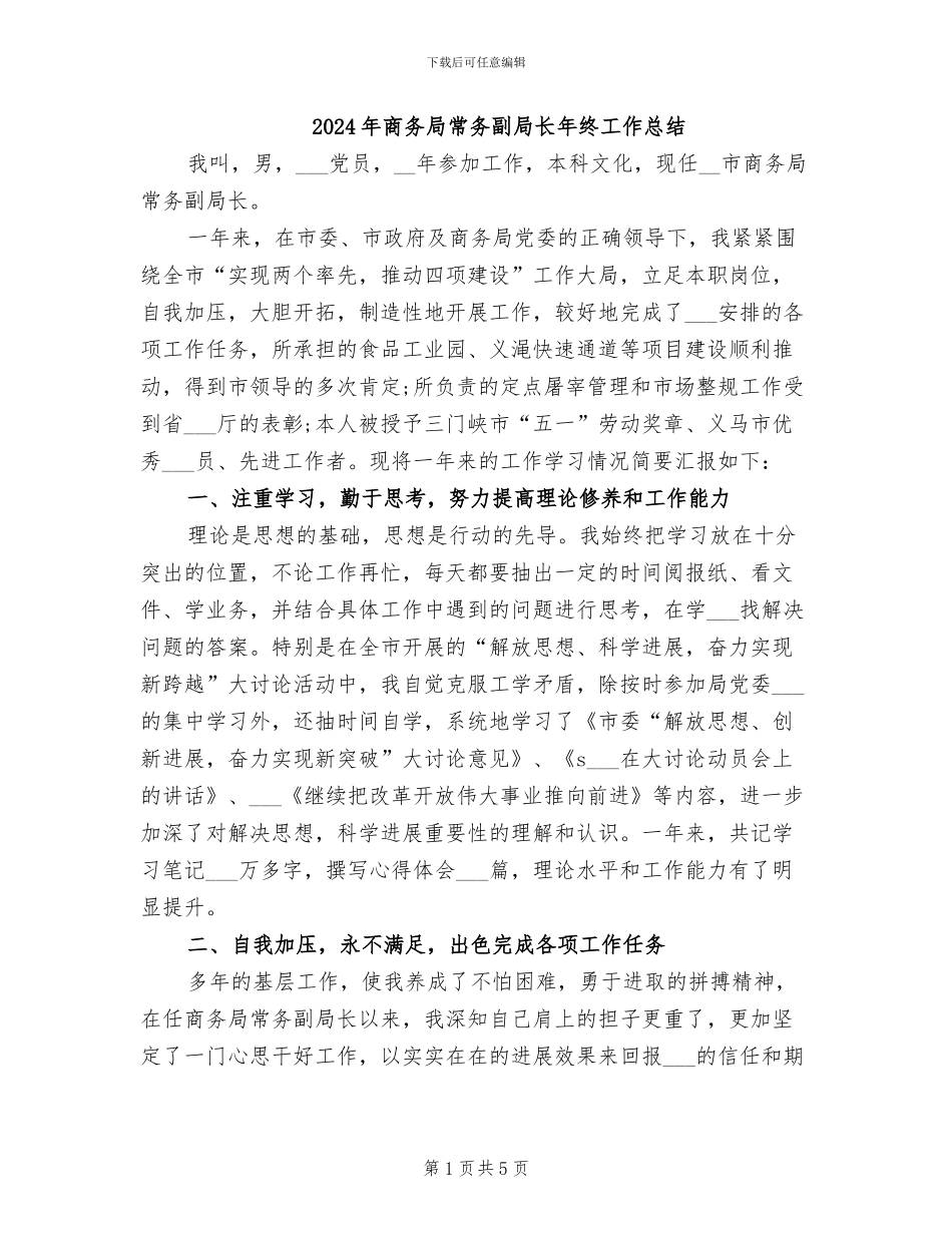 2024年商务局常务副局长年终工作总结_第1页
