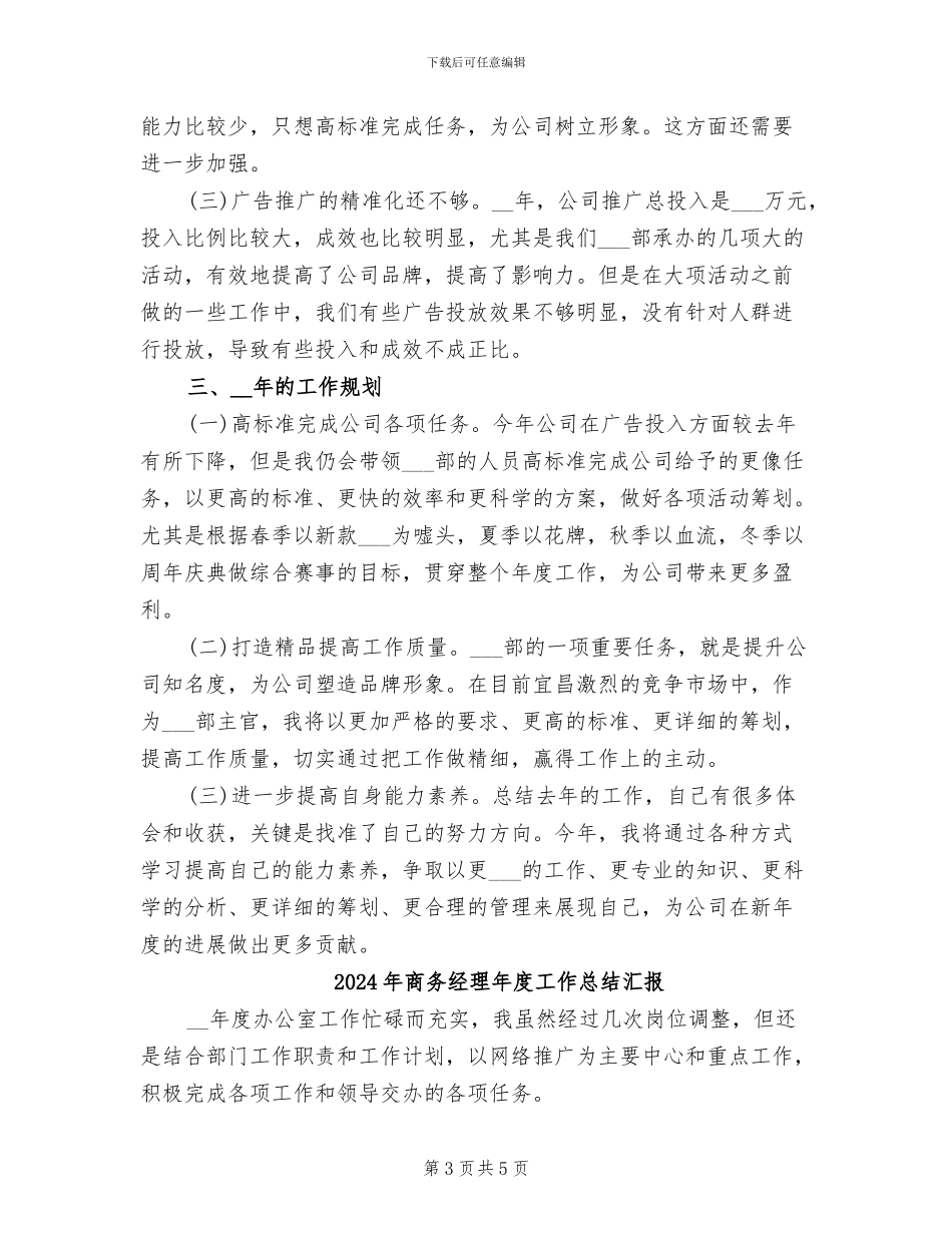 2024年商务经理年度工作总结_第3页