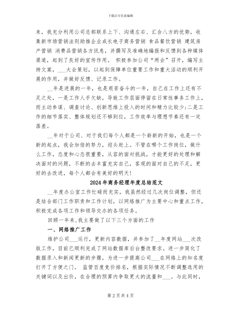 2024年商务经理年度总结_第2页