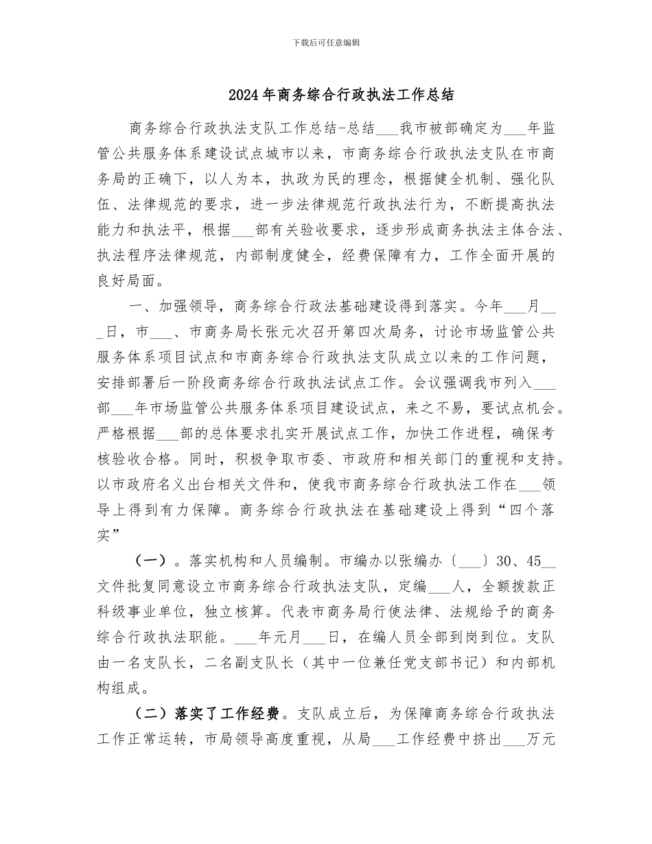 2024年商务综合行政执法工作总结_第1页