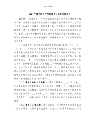 2024年商务综合行政执法支队工作总结范文