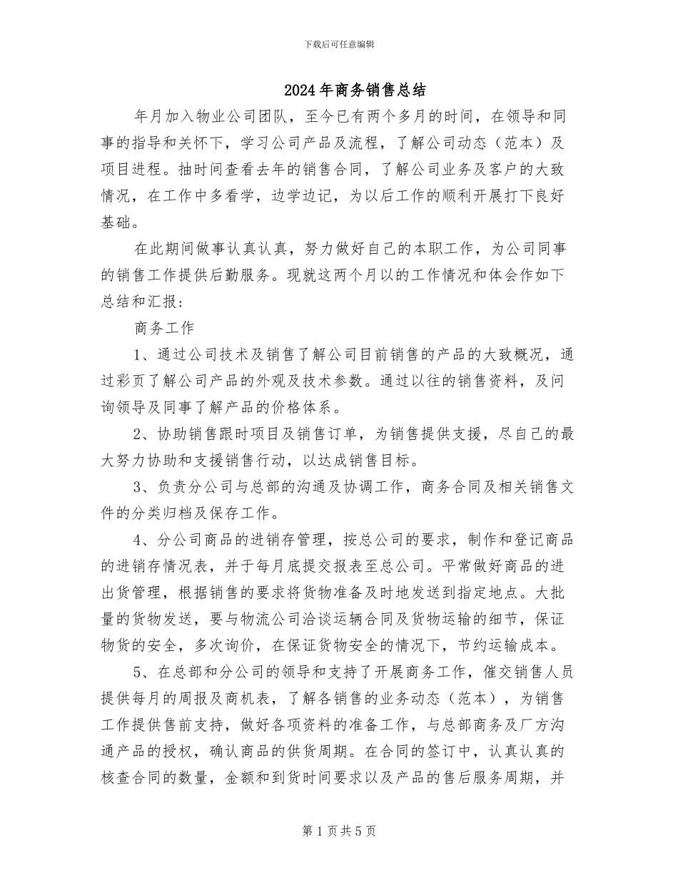 2024年商务销售总结_第1页