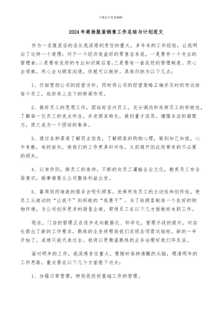 2024年商场服装销售工作总结与计划范文