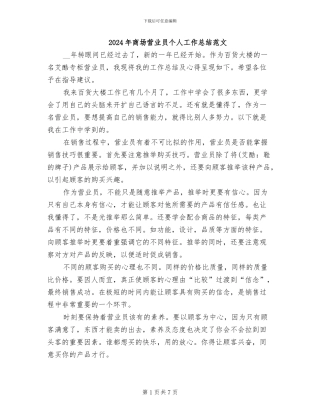 2024年商场营业员个人工作总结范文
