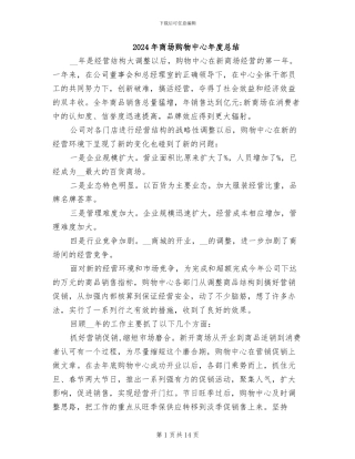 2024年商场购物中心年度总结