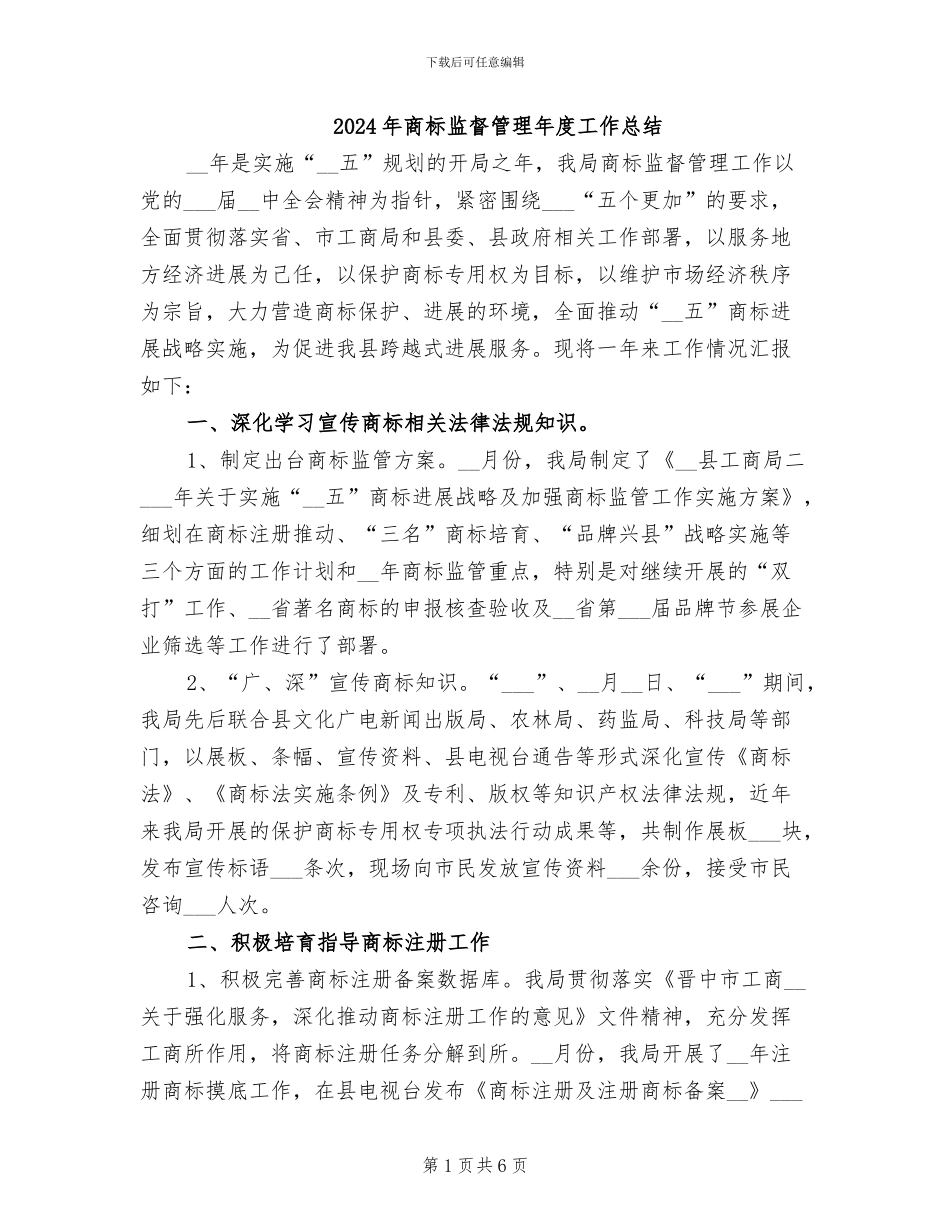 2024年商标监督管理年度工作总结_第1页