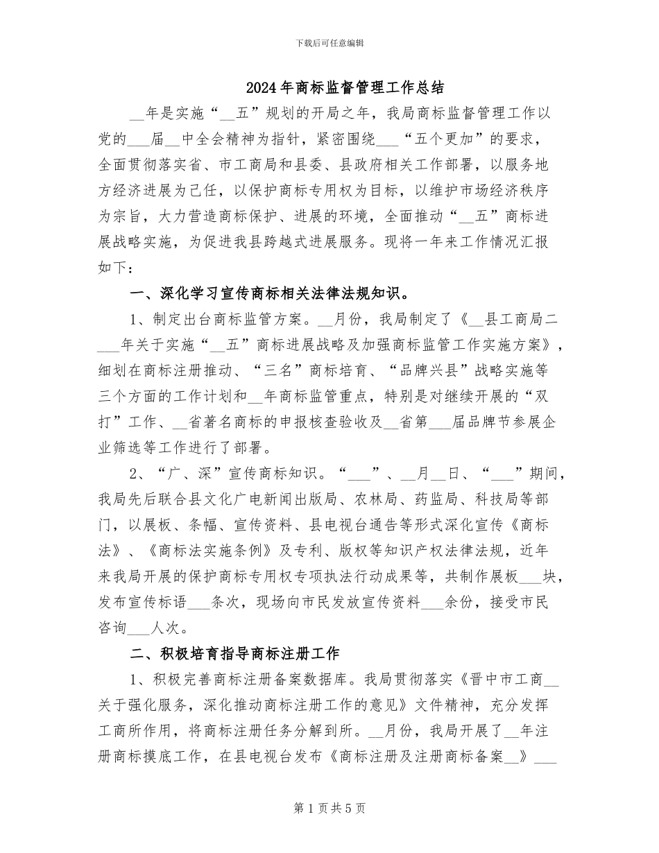 2024年商标监督管理工作总结_第1页