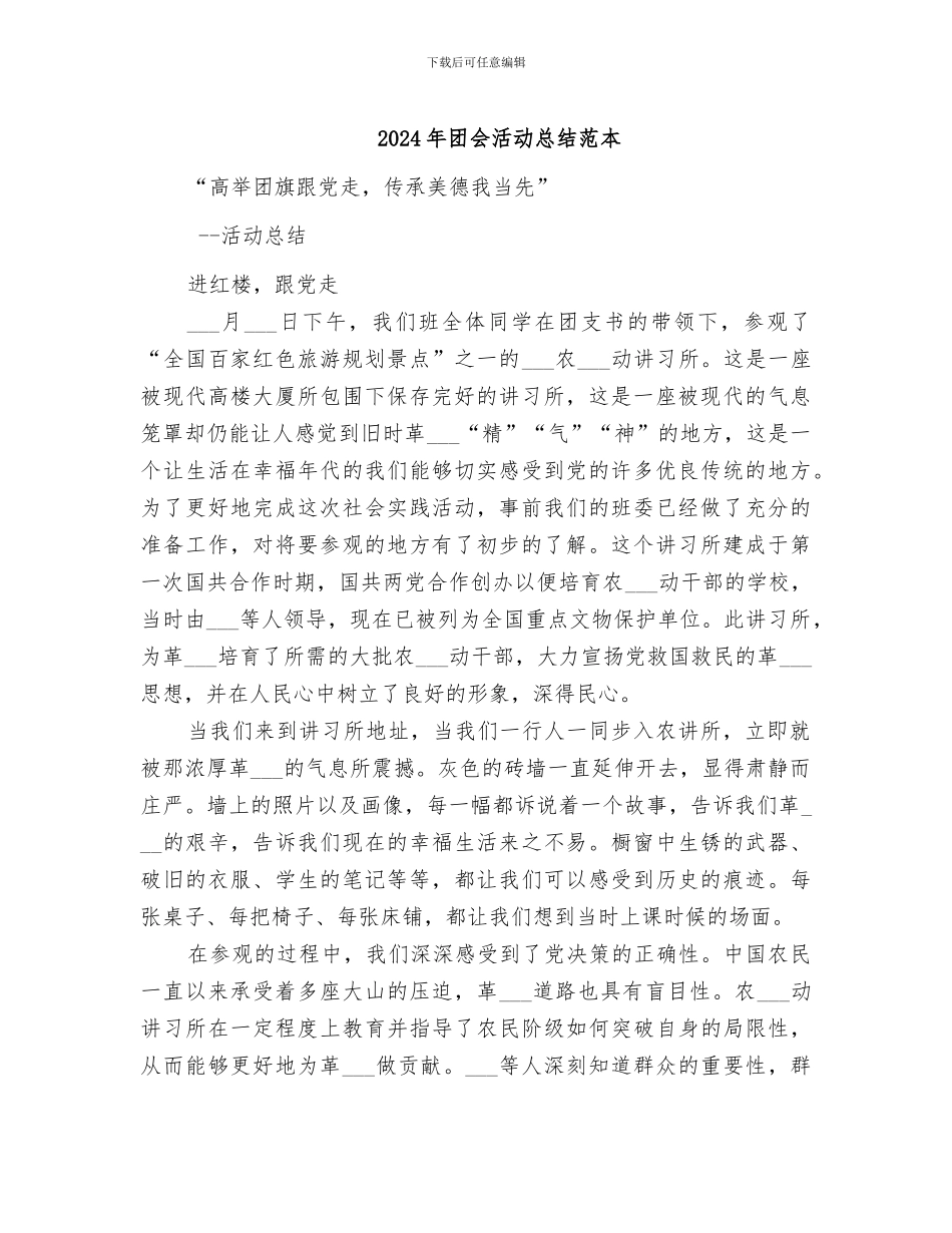 2024年团会活动总结范本_第1页