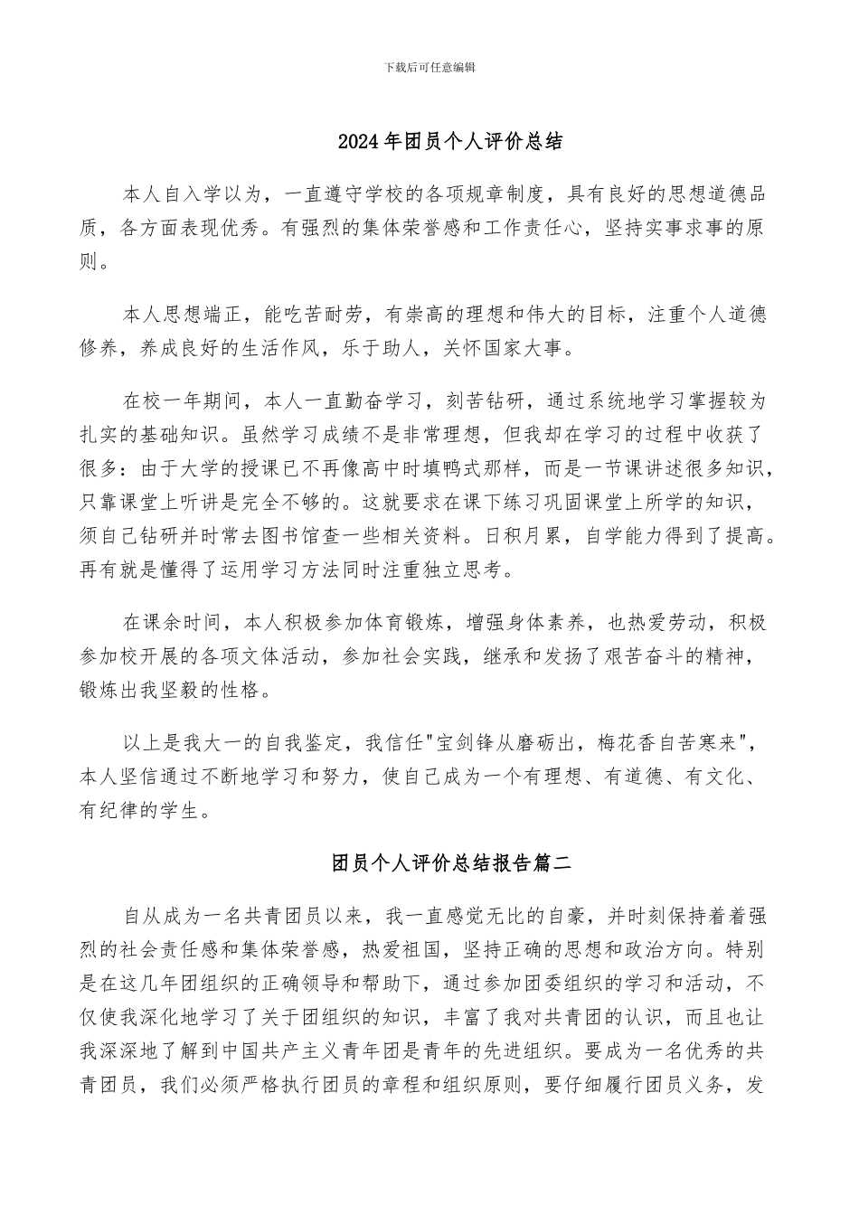 2024年团员个人评价总结_第1页