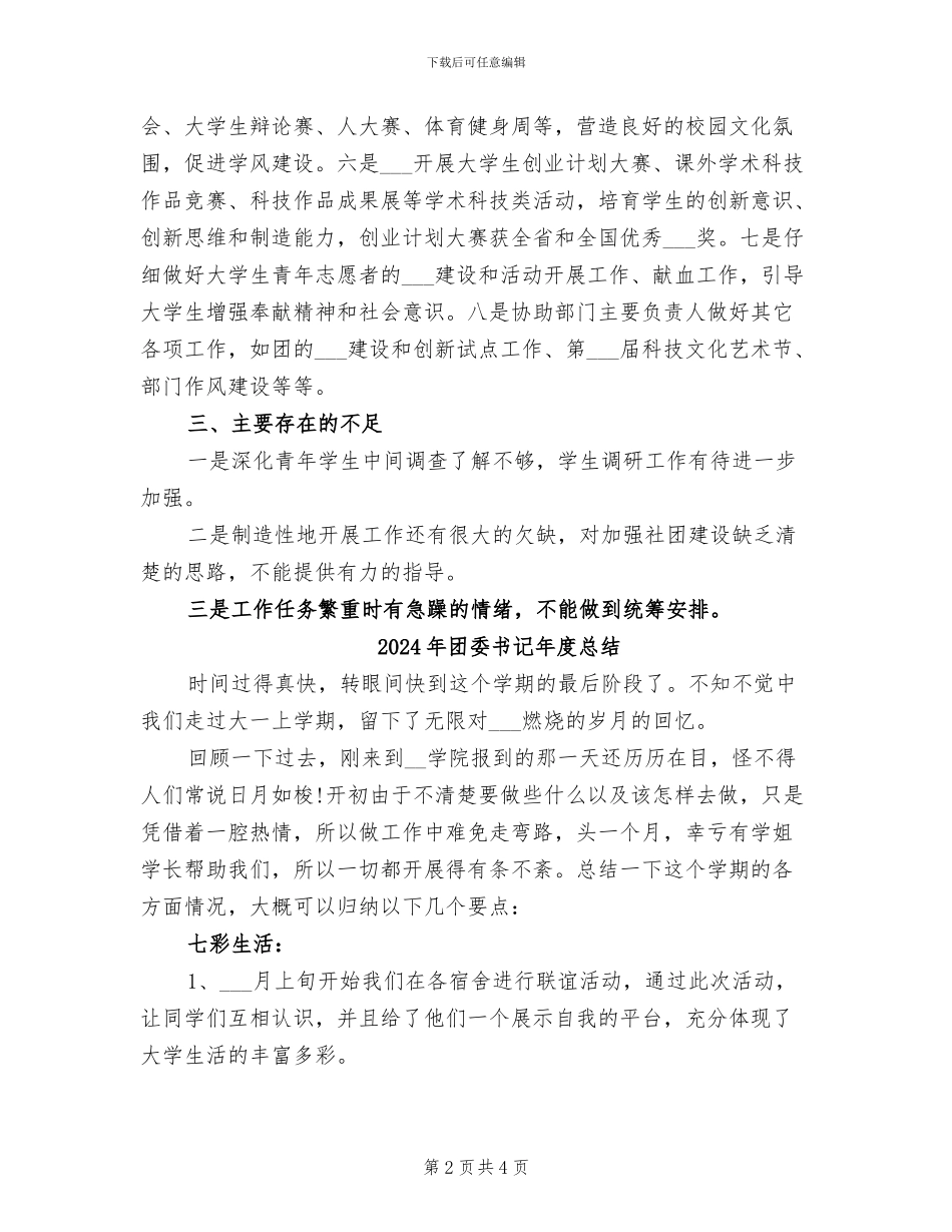 2024年团委书记年度个人总结报告_第2页