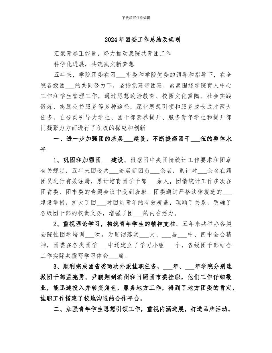 2024年团委工作总结及规划_第1页