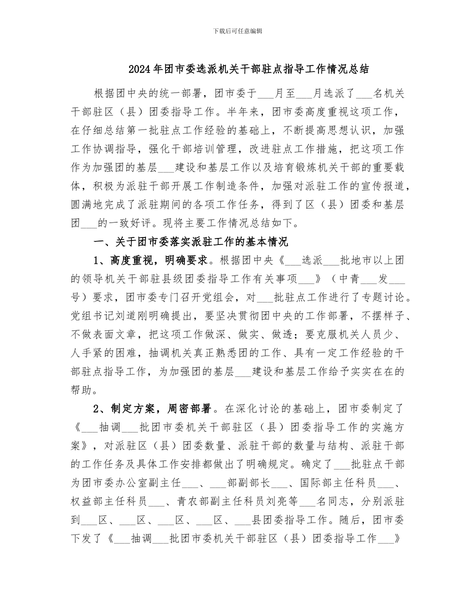 2024年团市委选派机关干部驻点指导工作情况总结_第1页