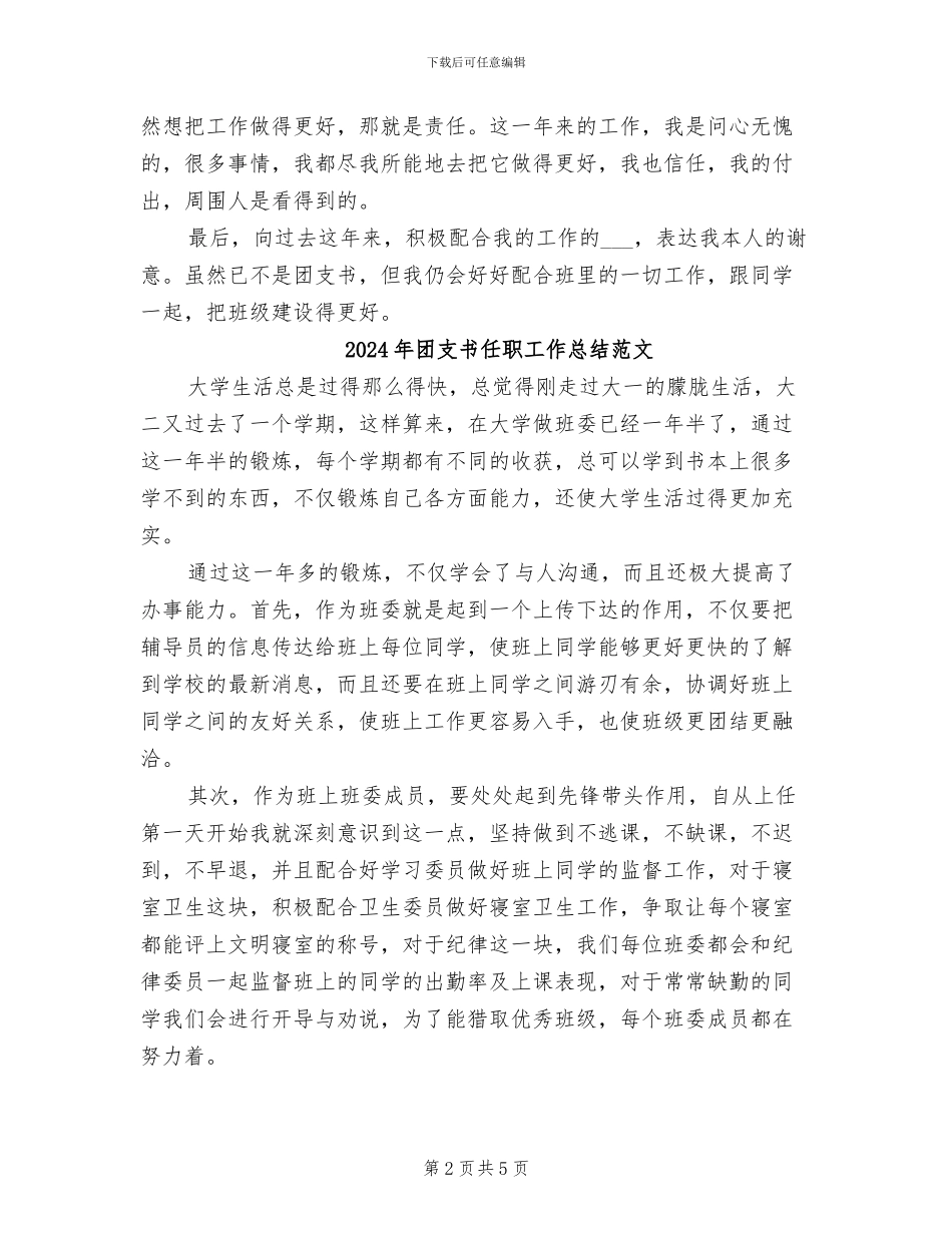 2024年团支书任职工作总结_第2页