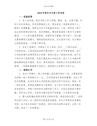 2024年团支书月度工作总结