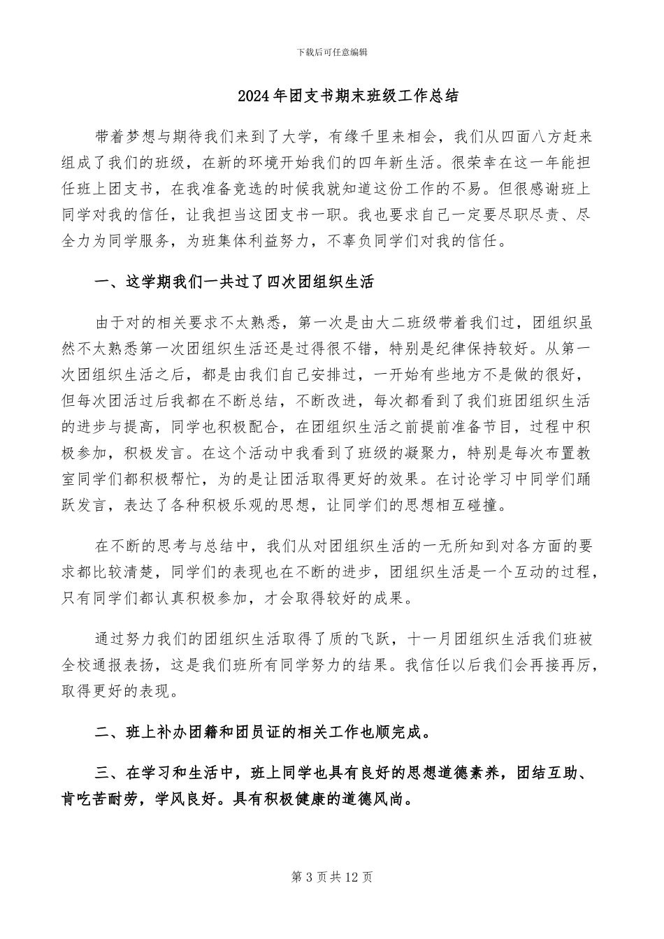 2024年团支书期末工作总结_第3页