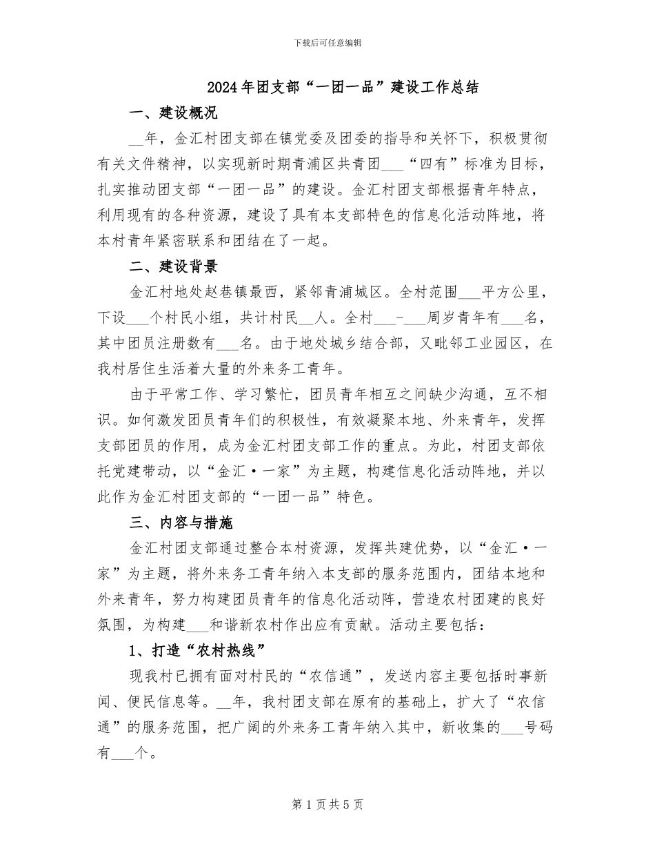 2024年团支部“一团一品”建设工作总结_第1页