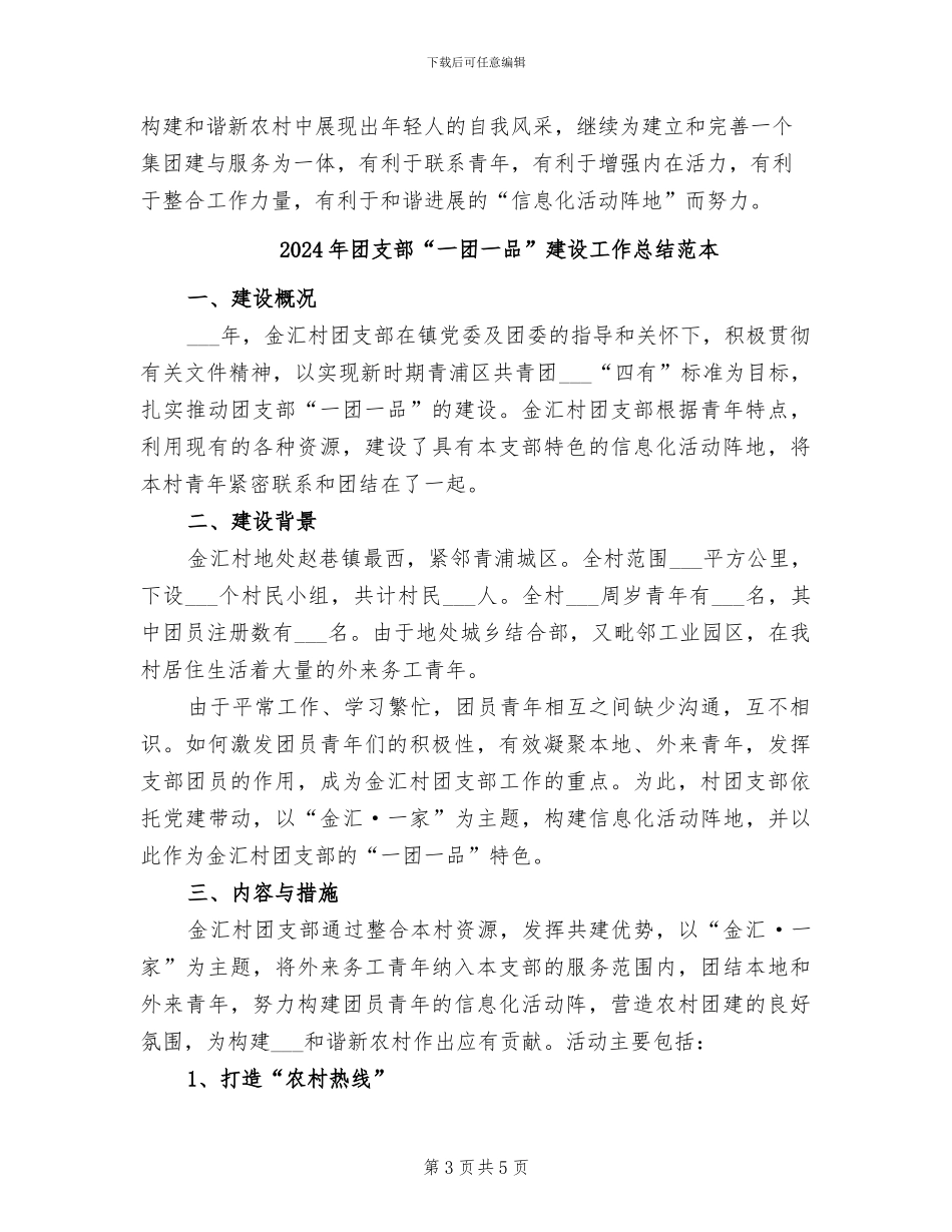 2024年团支部“一团一品”建设工作总结范文_第3页