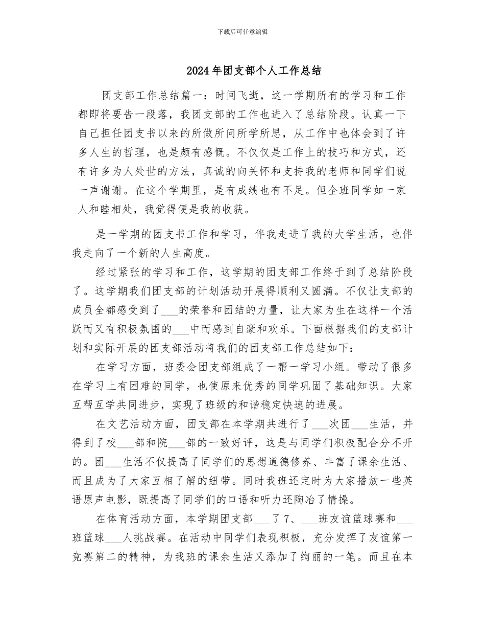 2024年团支部个人工作总结_第1页
