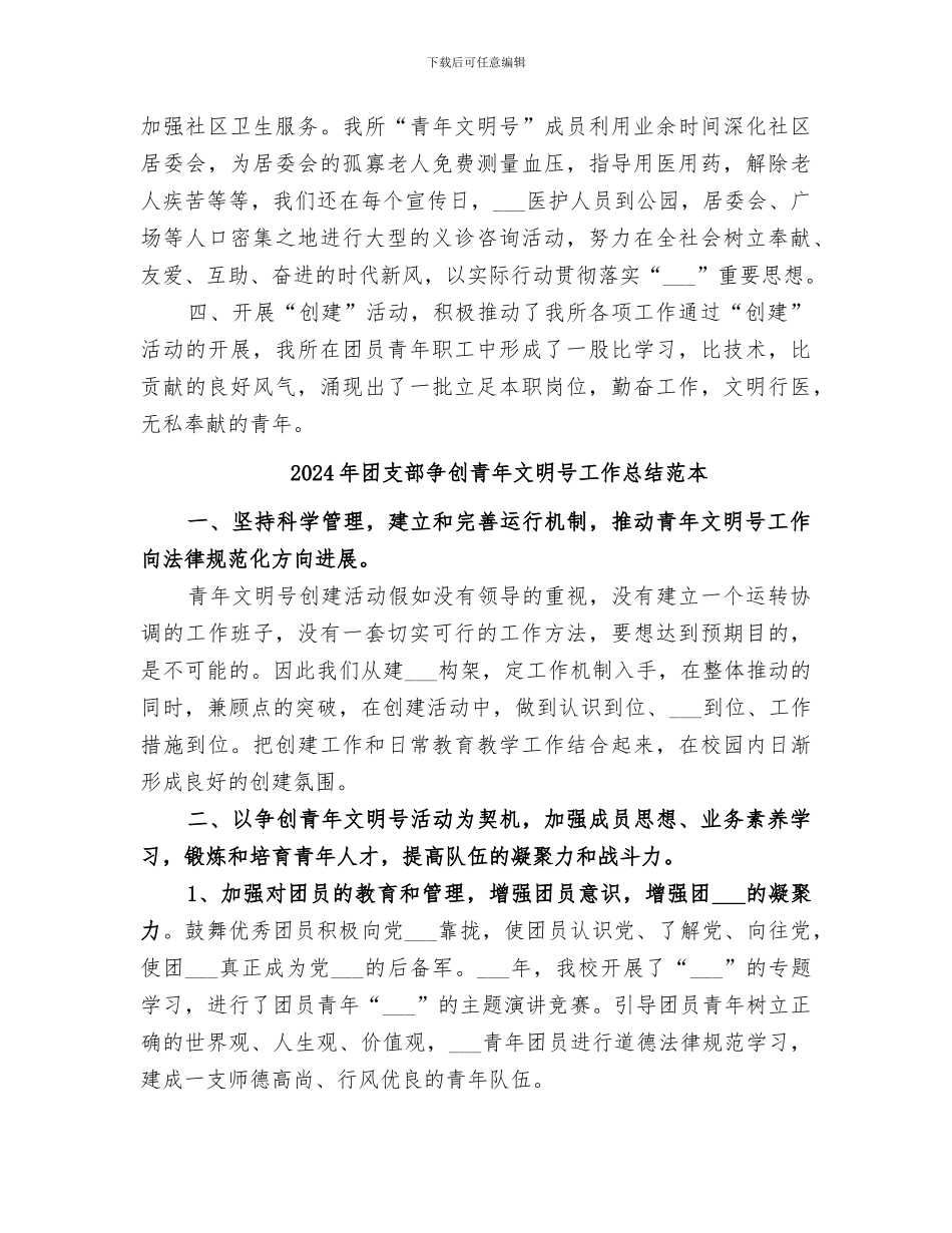 2024年团支部争创青年文明号工作总结范文_第2页