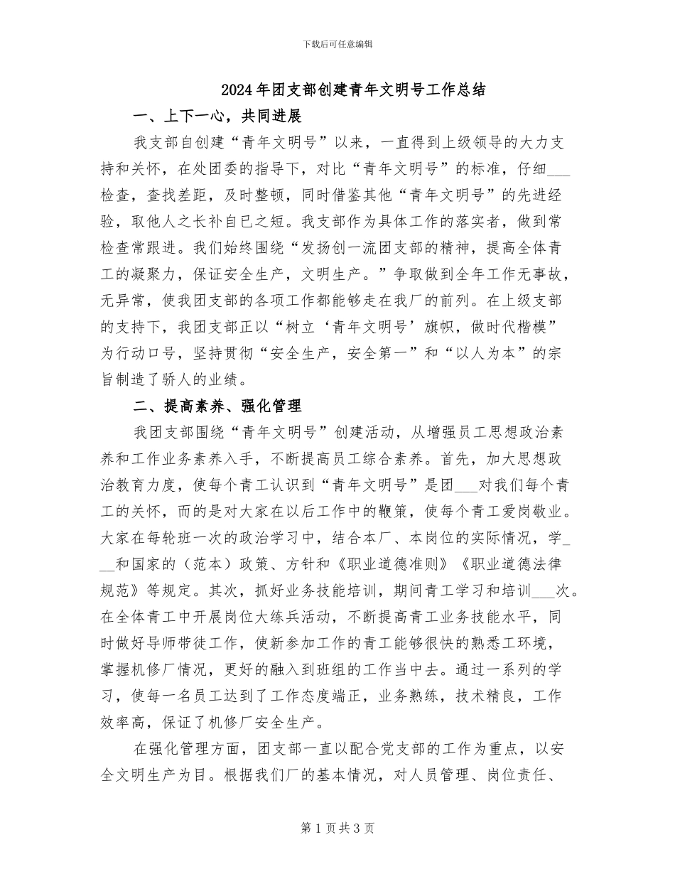 2024年团支部创建青年文明号工作总结_第1页