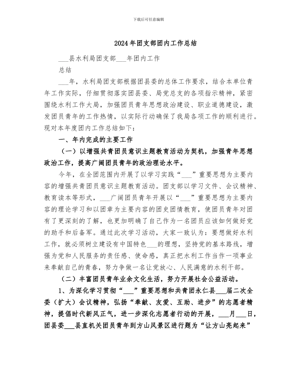 2024年团支部团内工作总结_第1页