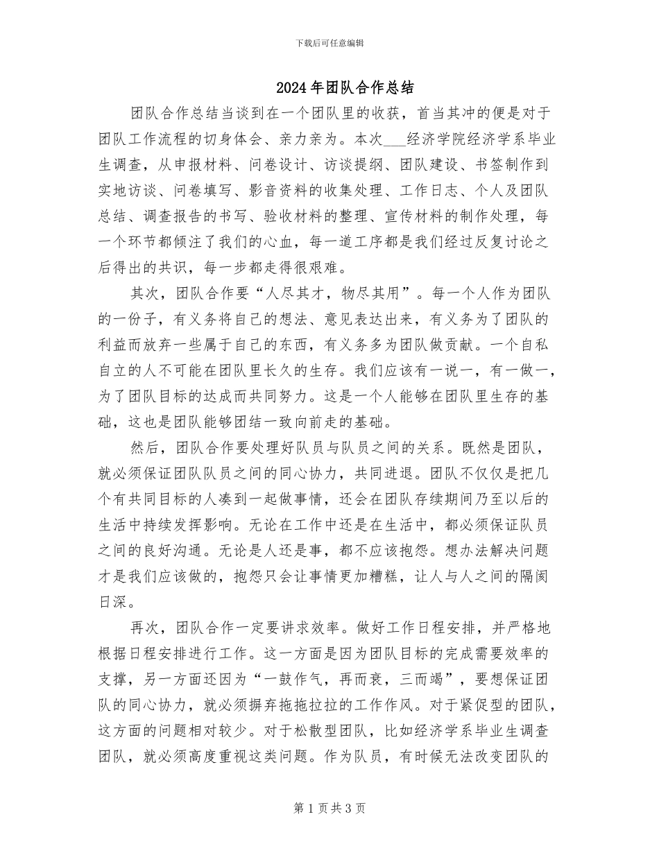 2024年团队合作总结_第1页