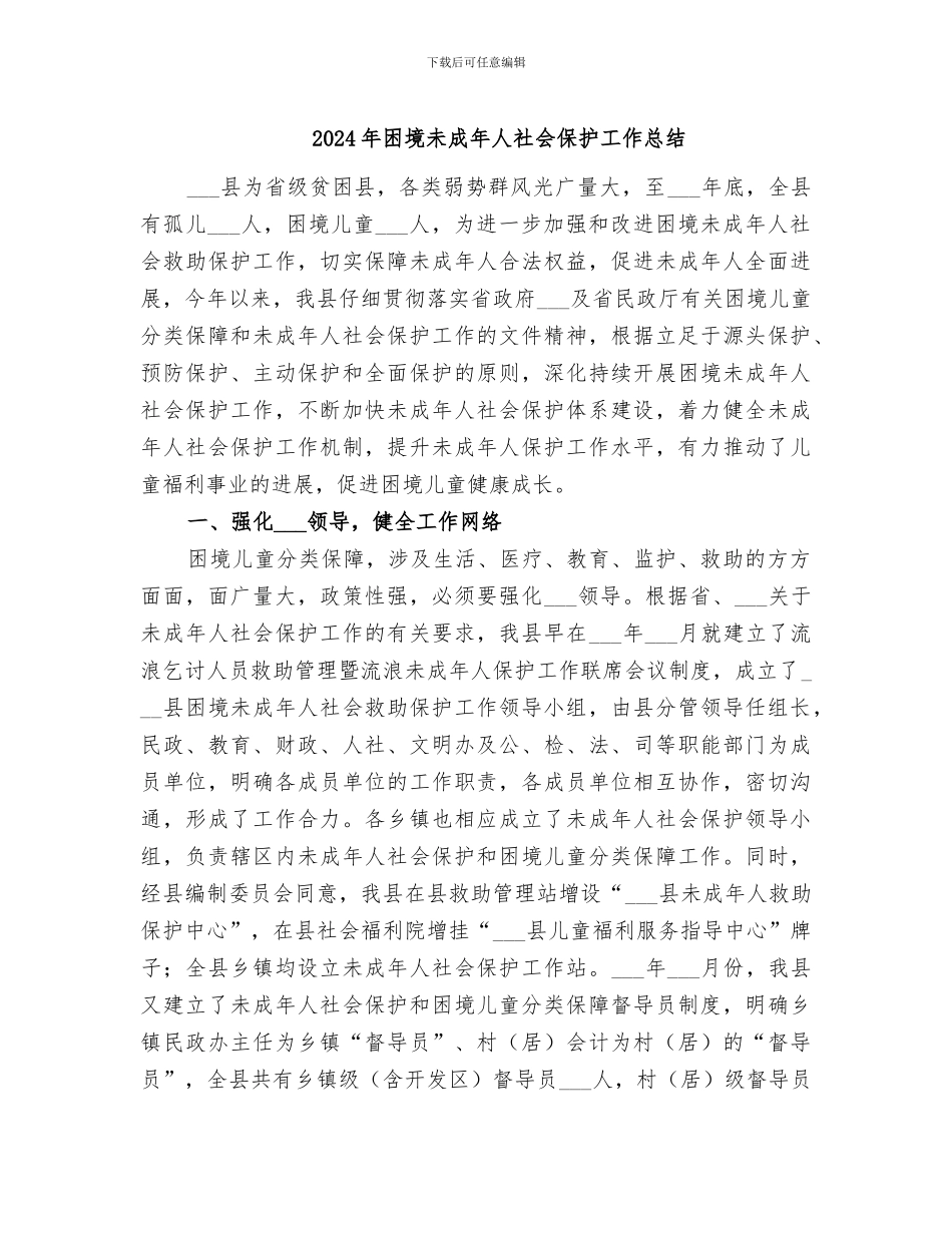 2024年困境未成年人社会保护工作总结_第1页