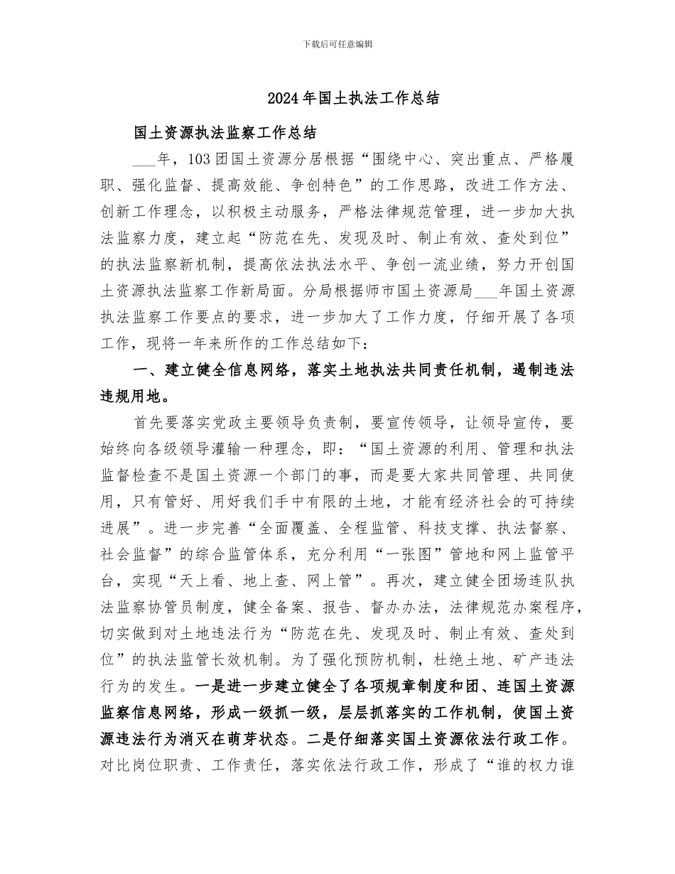 2024年国土执法工作总结_第1页