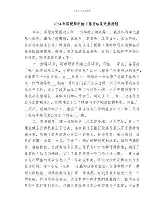 2024年国税局年度工作总结及发展规划