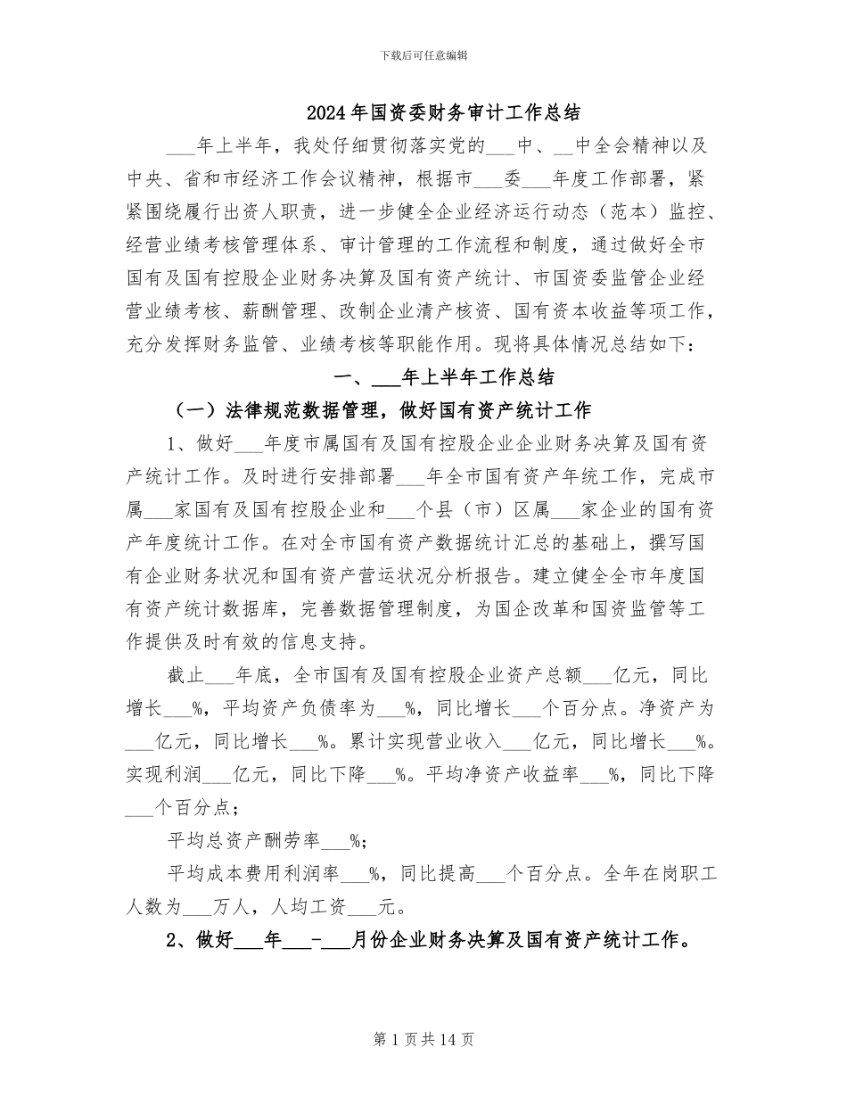 2024年国资委财务审计工作总结_第1页